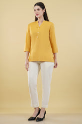 MUSTARD LINEN SHORT KURTA - SKYTICK